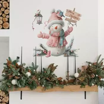 Рождественские наклейки на окна, наклейка на окна со снеговиком и оленем, рождественские украшения для дома, Навидад, с Новым годом 38x38CM