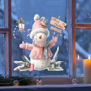 Рождественские наклейки на окна, наклейка на окна со снеговиком и оленем, рождественские украшения для дома, Навидад, с Новым годом 38x38CM