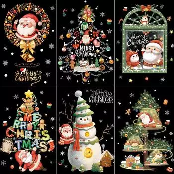 Рождественские наклейки на окна Санта-Клаус Рождественская елка Мультфильм Стеклянная наклейка Веселого Рождества Нового года Праздничные украшения для дома