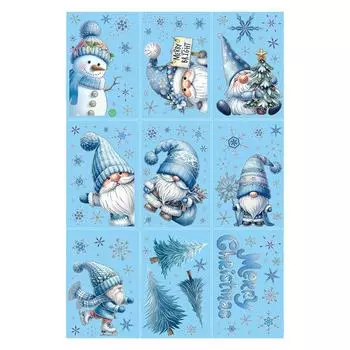 Рождественские наклейки на окна Снеговики Снежинки Гномы Наклейки на стены Праздничные наклейки на окна для вечеринок Украшения 20cmx30cm синий