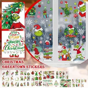 Рождественские наклейки на окна со снежинками Гостиная Торговый центр Окно Стекло Праздничные украшения Рождественские наклейки Статичные наклейки One Size