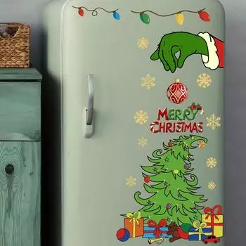 Рождественские наклейки на стену - праздничная елка, подарки, снежинки с разноцветными огнями для праздничного декора дома и гостиной XA069