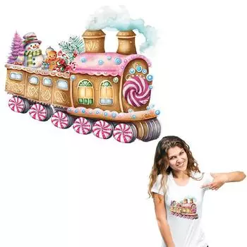 Рождественские наклейки с поездом на одежду, розовый декор, термоклейкая передача, аксессуары «сделай сам», одежда, аппликация, художественные ремесла, гладильная нашивка