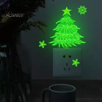 Рождественские наклейки, светящиеся в темноте, настенные наклейки Санта-Клаус, снеговики, лось, ночник, наклейки для выключателя света для украшения спальни, гостиной C