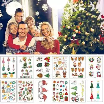 Рождественские наклейки-татуировки Детские наклейки Мультяшные наклейки с оленями Санта-Клаусом Праздничные наклейки с изображением лица 1