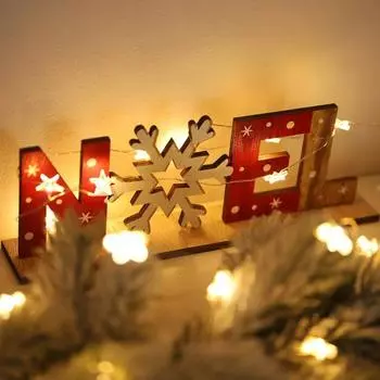 Рождественские настольные деревянные украшения Санта-Клаус Снеговик Снежинка Полые буквы Многоразовые твердые деревянные украшения для праздничного стола Праздничные принадлежности Подарок A