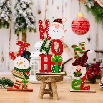 Рождественские настольные деревянные украшения Санта-Клаус Снеговик Гном Красочные буквы Многоразовые твердые деревянные праздничные украшения для стола Праздничные принадлежности Подарок