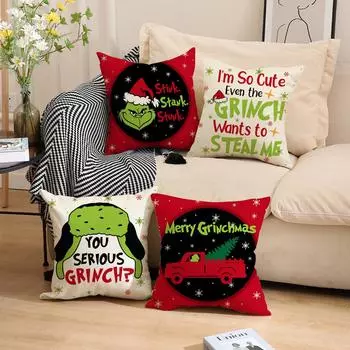 Рождественские наволочки 18x18 дюймов Наволочка, Чехол для подушки, Зеленый декор для персонажей Рождественские наволочки для дома One Size