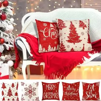 Рождественские наволочки 45x45 см Наволочки Рождественские украшения Снежинка Фермерский домик Чехлы для подушек Приветствуем Новый год 2025 45x45cm
