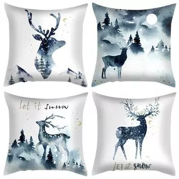 Рождественские наволочки из синего лося, популярный скандинавский стиль, для подушек для гостиной и спальни 40x40cm