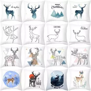 Рождественские наволочки с простыми печатными линиями, серия «Олень», наволочки для дивана и офиса, трансграничные 40x40cm