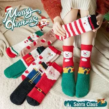 Рождественские носки с очень толстой центральной трубкой для зимнего тепла и защиты от холода, термоноски Санта-Клауса, длинные носки с рисунком снеговика из мультфильма One-size