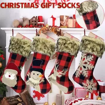 Рождественские носки, украшение, льняной рождественский подарочный мешок, подвесные подарочные носки One Size
