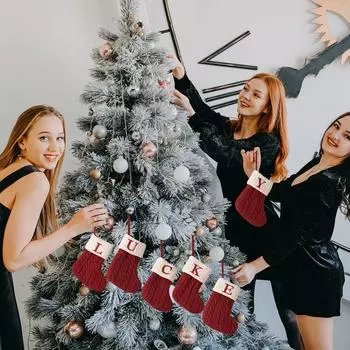 Рождественские носки Вязание красных снежинок с буквами алфавита Рождественское украшение для дома Рождественская елка Украшение Подарок Navidad Natal Decoration blank
