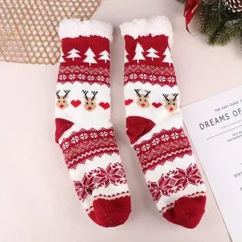 Рождественские носки, женские уютные зимние носки с флисовой подкладкой, гетры для взрослых, тапочки для спальни