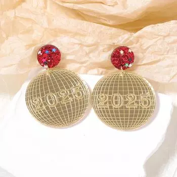 Рождественские новогодние зеркальные акриловые геометрические круглые серьги простые и модные для женщин золотой