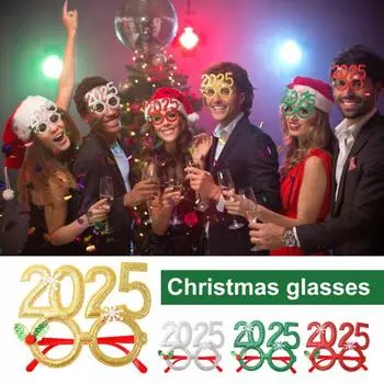Рождественские очки с блестками, рогами оленя, клоунская шляпа, декор 2025, новогодний реквизит для фото, противоскользящий 2