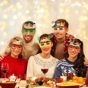 Рождественские очки, шапка Санты, снеговик, елка, рога лося, Веселые рождественские блестки, оправа для очков, праздничные очки, реквизит для фотосъемки B