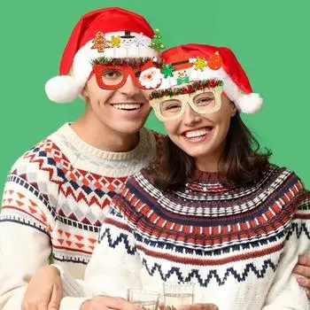 Рождественские очки, шапка Санты, снеговик, елка, рога лося, Веселые рождественские блестящие очки C