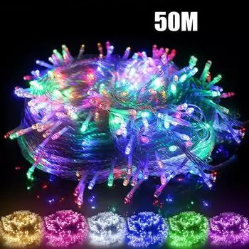 Рождественские огни 50 м, декоративные светодиодные гирлянды, 8 режимов, гирлянды для свадебной вечеринки, праздничные огни 220 В, ЕС 50m 400leds 220V EU белый