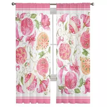 Рождественские огни розовые акварельные прозрачные тюль для гостиной, оконные занавески, декор для спальни, кухни, вуаль, шторы 135W x 114H(cm)