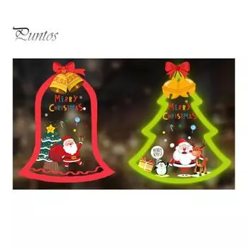 Рождественские окна статические наклейки милый рождественский венок колокольчик Санта-Клаус виниловые наклейки съемные стеклянные двери, окна, наклейки на стены с Рождеством