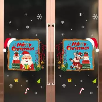 Рождественские окна статические наклейки милый рождественский венок колокольчик Санта-Клаус виниловые наклейки съемные стеклянные двери, окна, наклейки на стены с Рождеством C