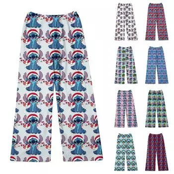 Рождественские пижамные штаны для женщин, фланелевые штаны для женщин, повседневные домашние штаны с рисунком и зимние L синий
