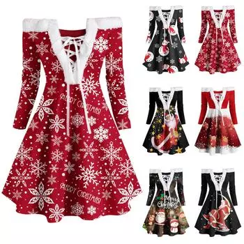 Рождественские платья с открытыми плечами для женщин с длинным рукавом и v-образным вырезом, пушистое платье макси трапециевидной формы, коктейльное платье-клеш для праздничной вечеринки L чёрный