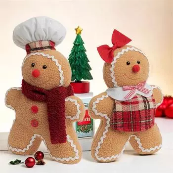 Рождественские плюшевые фигурки пряничных человечков с бантом, рождественские украшения для дома, мягкие для двери, окна, стола, елки, праздника