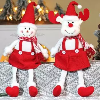 Рождественские плюшевые игрушки-куклы ручной работы, плюшевая кукла Санта-Клауса с длинными ногами, снеговик, лось, праздничный стол, подоконник, украшение для магазина, торгового центра, бара A