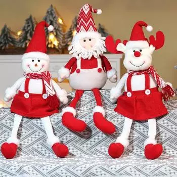 Рождественские плюшевые игрушки-куклы ручной работы, плюшевая кукла Санта-Клауса с длинными ногами, снеговик, лось, праздничный стол, подоконник, украшение для магазина, торгового центра, бара C
