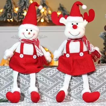 Рождественские плюшевые игрушки-куклы ручной работы, плюшевая кукла Санта-Клауса с длинными ногами, снеговик, лось, праздничный стол, подоконник, украшение для магазина, торгового центра, бара A