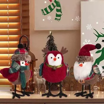 Рождественские плюшевые стоячие фигурки птиц, милые украшения стола для рождественского многоярусного подноса A