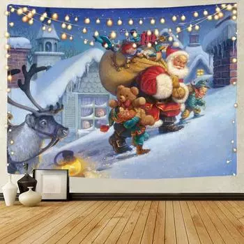 Рождественские подарки фоновое украшение гобелен Санта-Клаус фоновое украшение гобелен Рождественское украшение дома гобелен 100x75cm