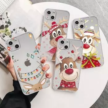 Рождественские подарки на Новый год чехол с изображением лося для iPhone 14 11 12 Pro 13 Pro Max XR XS X 6s 7 8 Plus SE 2020 13 Mini Роскошный прозрачный чехол iPhone 14 Pro Max