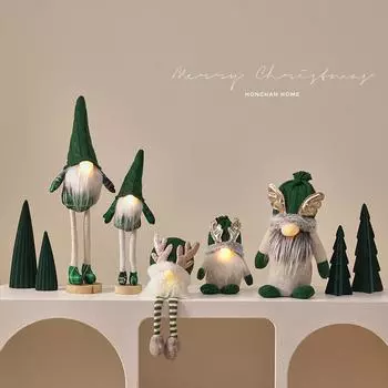Рождественские подарки с огнями Рождественские украшения Украшения для рабочего стола Зеленые безликие рождественские куклы Куклы-гоблины