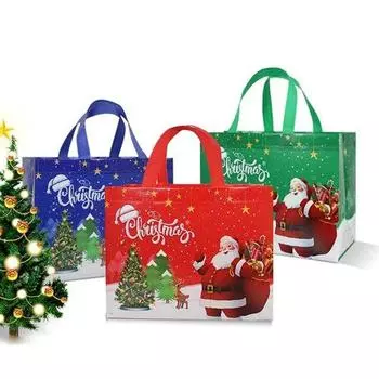 Рождественские подарочные пакеты, 3 шт. Рождественские сумки для покупок для подарков, многоразовые пакеты для продуктов, сверхпрочные водонепроницаемые с ручками 3 pcs