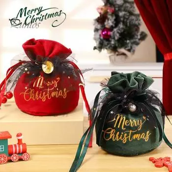 Рождественские подарочные пакеты Бархатные мешочки для подарков Мешочки для рождественских подарков на шнурке Контейнеры с бантом-колокольчиком Подарки на вечеринку для закусок и конфет A