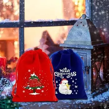 Рождественские подарочные пакеты на завязках Мешки для хранения сахарного печенья Подарочные пакеты для празднования Рождества и Нового года Рождественские украшения Random-1PC красный