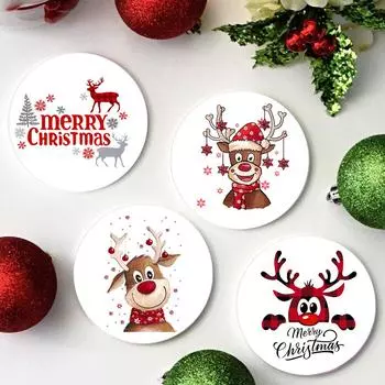 Рождественские подставки с держателем Лучшие впитывающие подставки Подарочные круглые подставки для чашек Подарки на новоселье для украшения кухни дома