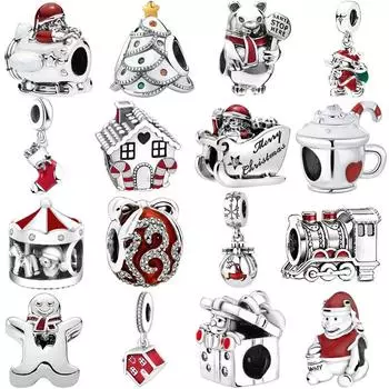 Рождественские подвески из стерлингового серебра S925, европейские бусины, подходят оригинальные подвески, браслет-цепочка для девочек, женские ювелирные изделия, подарок