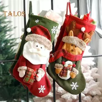 Рождественские подвесные носки 3D Снеговик Санта Декор Подарочные носки для хранения конфет Украшение на рождественскую елку Подвеска Праздничный новогодний чулок Подвеска Deer