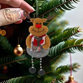 Рождественские подвесные украшения 3D Санта-Клаус Снеговик Олень Медведь Ткань Кукла Помпон Нога Симпатичные Ручной Работы Праздник Рождественская Елка Кулон Орнамент Партии Bear