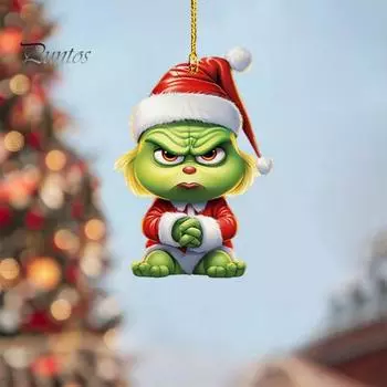 Рождественские подвесные украшения, подвеска на рождественскую елку, симпатичное акриловое зеленое кукольное украшение для праздничного декора стены дома, окна 7