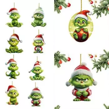 Рождественские подвесные украшения Рождественская елка подвеска Симпатичные акриловые зеленые куклы украшения для 5
