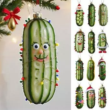 Рождественские подвесные украшения в виде соленья, акриловая подвеска в виде рождественской елки, 2D, плоское зеленое украшение в виде огурца