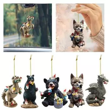 Рождественские подвесные украшения в виде животных, акриловые 3D драконы, кошки, динозавры, медведи, форма автомобиля, декор для рождественской елки, кулон, праздничный подарок C