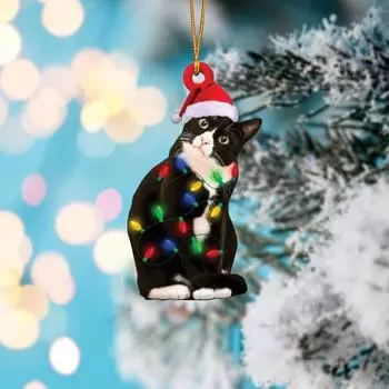 Рождественские подвесные украшения в виде животных Коза Утка Кошка Панда Корова Акриловый многоразовый праздничный декор Рождественская елка Орнамент Подвеска Праздничные принадлежности Подарок Cat