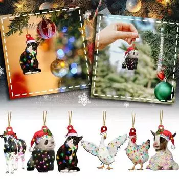 Рождественские подвесные украшения в виде животных Коза Утка Кошка Панда Корова Акриловый многоразовый праздничный декор Рождественская елка Орнамент Подвеска Праздничные принадлежности Подарок Duck